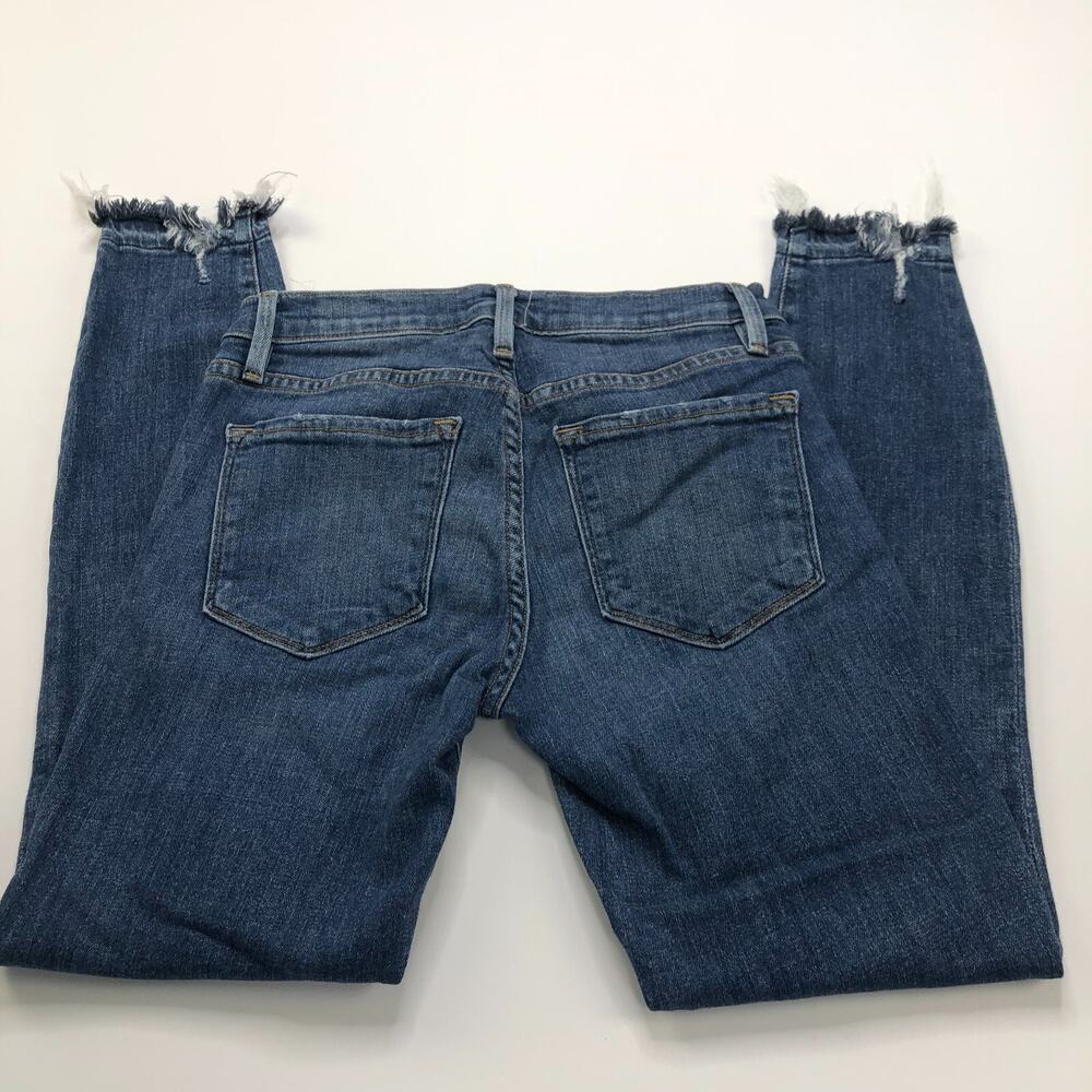 FRAME Le Skinny De Jeanne Crop 24 (Fits 25W 26L) Low Rise Raw Hem Cut Off Jeans